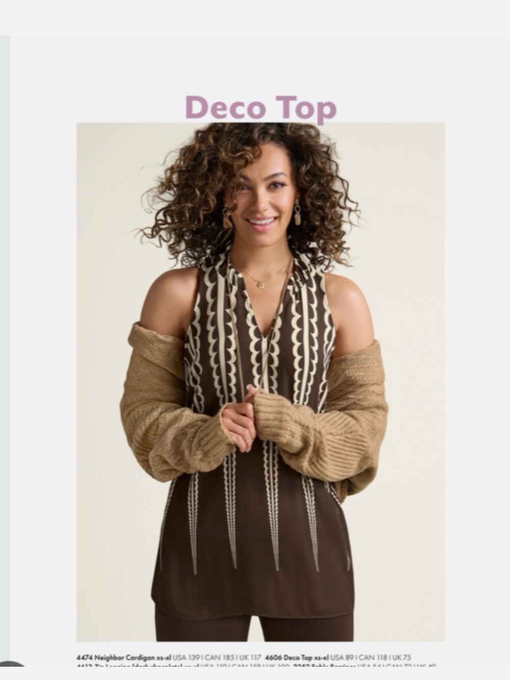 CAbi Deco Top in  Chocolate Brown and Cream